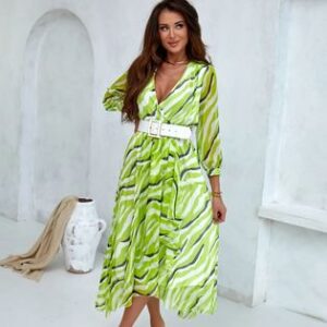 Sukienka wiosenna lekka przewiewna z długim rękawem w pasie gumka